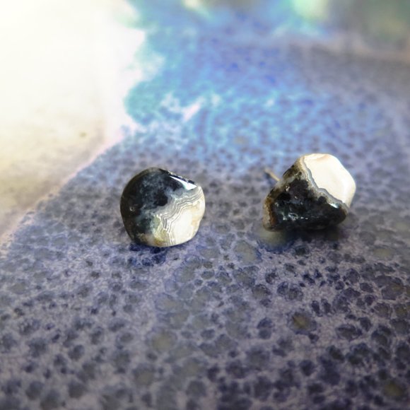 Vintage Handmade Zebra Calcite Post Earrings - Picture 2 of 10